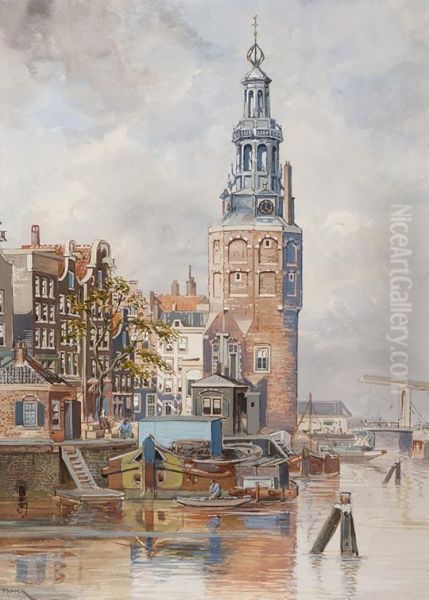 View Of The Montelbaanstoren Oil Painting by Jan Hermanus Melcher Tilmes