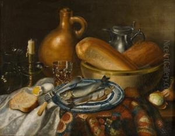 Stilleben Mit Fisch Und Krugen Oil Painting by W. H. Melcher