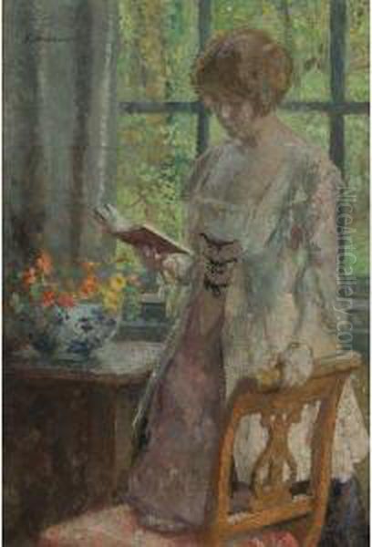 Young Woman Reading Oil Painting by Gari Julius Melchers