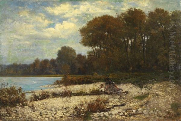 Bewaldete Seelandschaft Mit Drei Mannern Oil Painting by Gari Julius Melchers