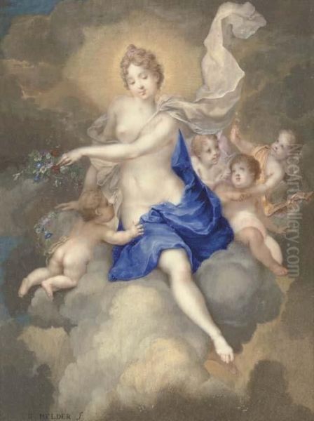 Flora Seated On A Cloud With Putti Oil Painting by Gerard Melder