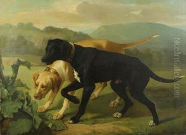 Chiens A L'affut Oil Painting by Joseph Urbain Melin