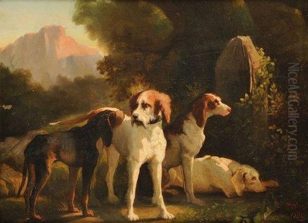 Chiens De Chasse Au Repos Oil Painting by Joseph Urbain Melin