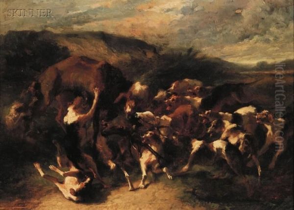 Hounds In Full Cry Oil Painting by Joseph Urbain Melin