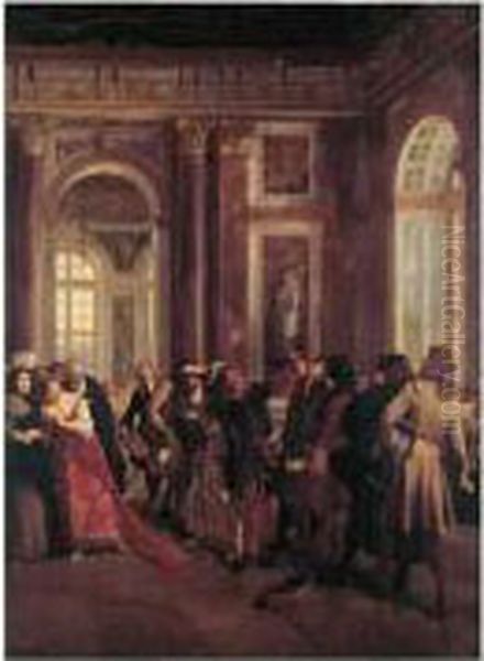 Jean Bart Parmi Les Courtisans Dans Les Salons Du Chateau De Versailles Oil Painting by Gaston Melingue