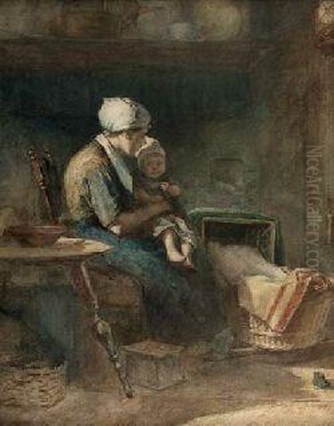 Maternal Cares Oil Painting by Henricus Johannes Melis