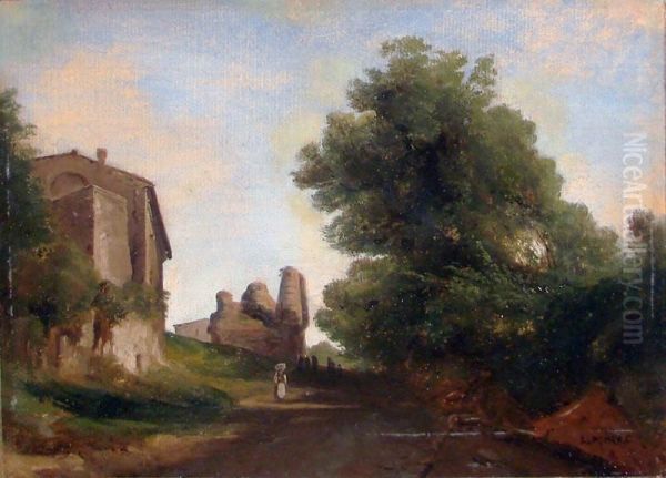 Paysage De Ruines Et Route Oil Painting by Leon Auguste Melle