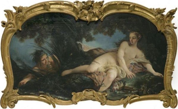 La Baigneuse Surprise - A Nymph Startled By A River God Oil Painting by Joseph Melling