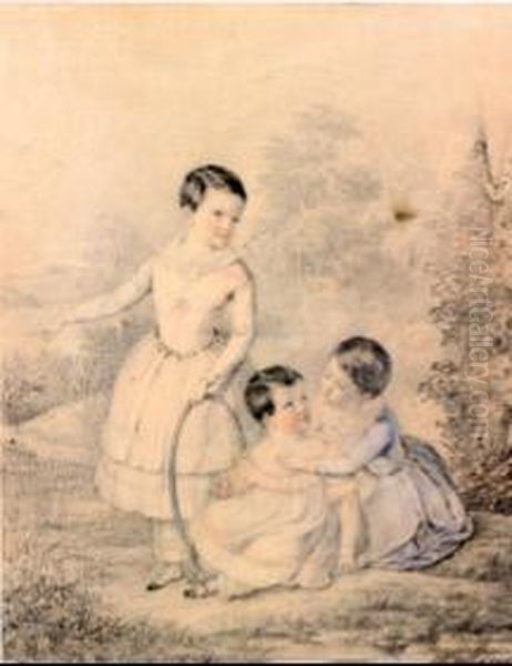 Ritratto Di Tre Bambini Oil Painting by Napoleone Mellini