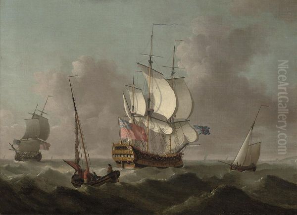 Ships Of The Fleet Passing In A Heavy Swell Oil Painting by Thomas Mellish