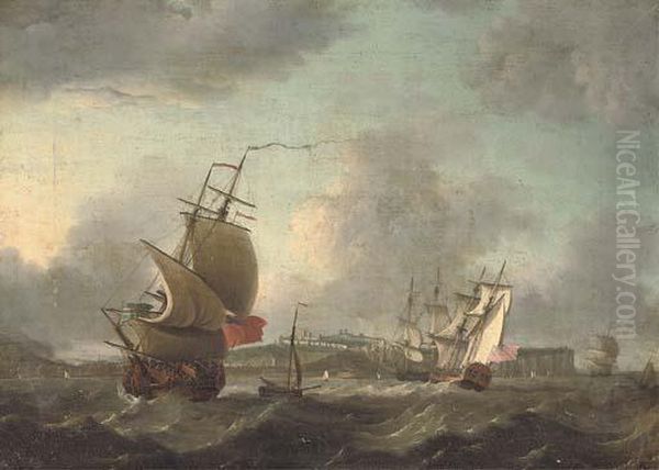 Warships Jostling In The Channel Off Dover Oil Painting by Thomas Mellish