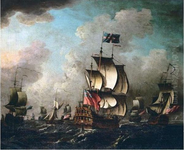 A Squadron Of The Red At Sea Oil Painting by Thomas Mellish