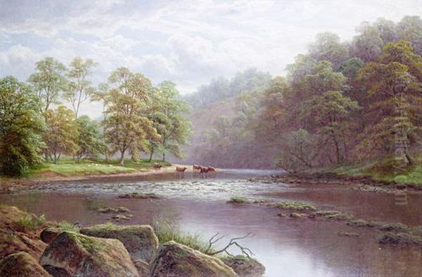 Cattle Watering Oil Painting by William Mellor