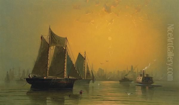 Morning In New York Harbor Oil Painting by Andrew Melrose