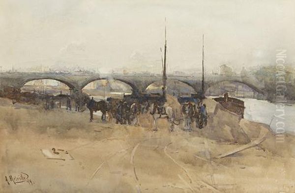 Early Morning On The Seine, The Pont Neuf Oil Painting by Arthur Melville