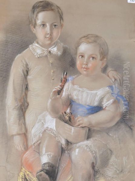 Portrait Of 2 Young Children Oil Painting by Harden Sidney Melville