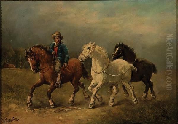 Rider With Horses Oil Painting by Harden Sidney Melville