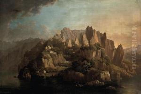 A Rocky Italianate Landscape Oil Painting by Hellen Melville