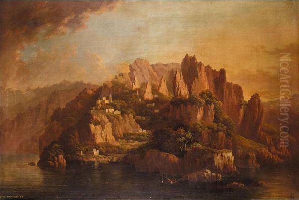 A Rocky Coast With A Monastery In The Foreground Oil Painting by Hellen Melville