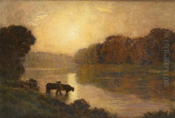 Parc Au Soleil Couchant Oil Painting by Emile Rene Menard