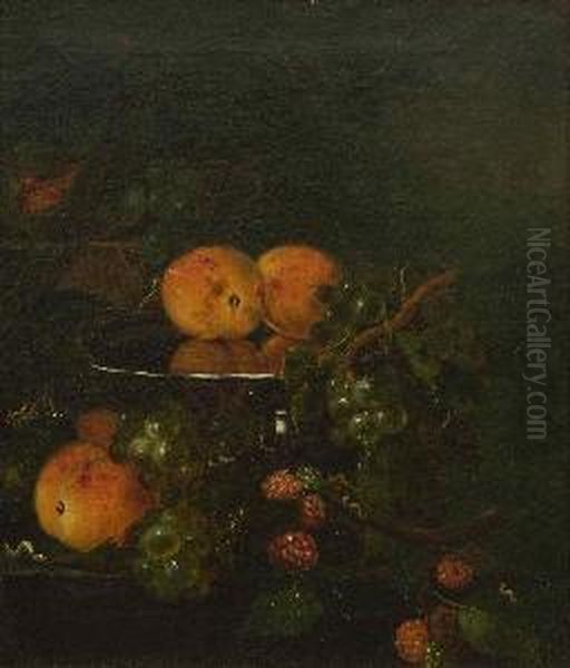 Fruchtestillleben Mit
 Raupen. Oil Painting by Franz Mendel