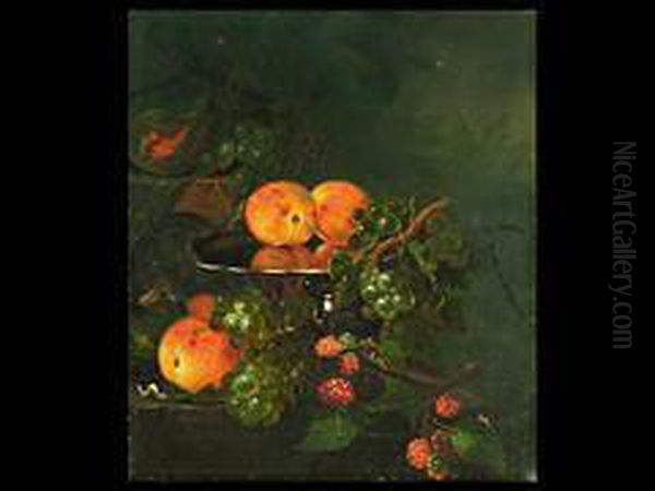 Fruchtestillleben Mit Schale Und Insekten Oil Painting by Franz Mendel