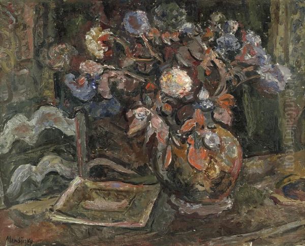 Blumenstilleben Mit Tisch Und Stuhl by Maurice Mendjisky