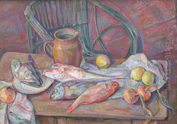 Nature Morte Aux Poissons Oil Painting by Maurice Mendjisky