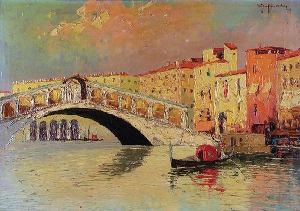 Ponte Di Rialto W Wenecji Oil Painting by Grzegorz Steffanow Mendoly