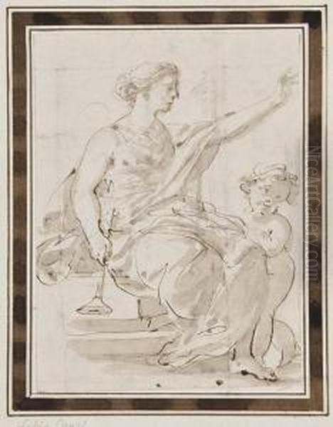 Allegory Of Music 
Pen And Ink, 
With Grey Wash Oil Painting by Giustino Menescardi