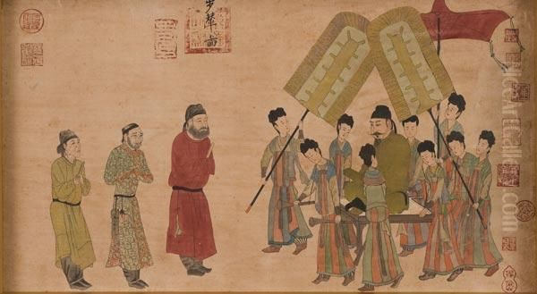 L'imperatore Taizong In Missione Diplomatica Oil Painting by Zhao Mengfu