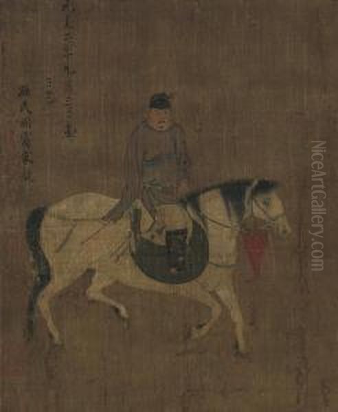 Horse And Groom Oil Painting by Zhao Mengfu