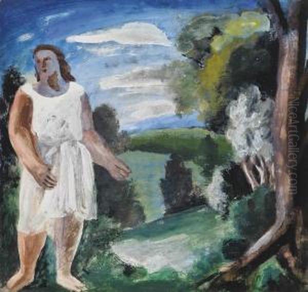 Figure In A Landscape Oil Painting by Bernard Meninsky