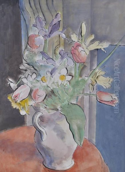 Still Life Vase Of Flowers Oil Painting by Bernard Meninsky