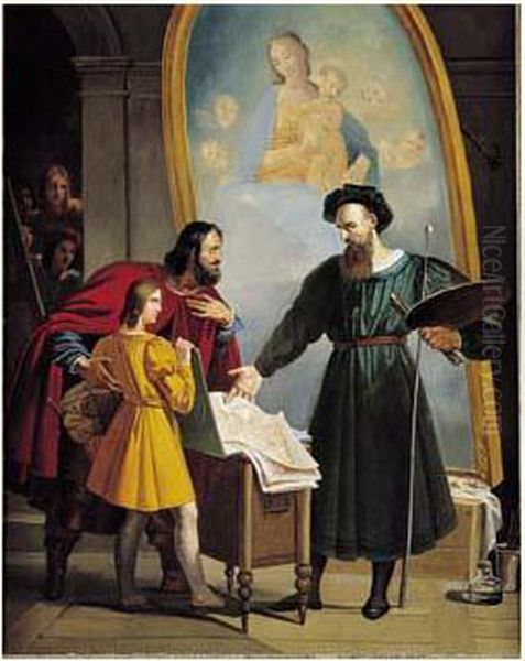 Raphael Jeune Arrivant A L'atelier Du Perugin Oil Painting by Alexandre Menjaud