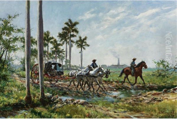 Paisaje Con Carroza E Ingenio (landscape With Carriage Andsugarmill) Oil Painting by Armando G. Menocal