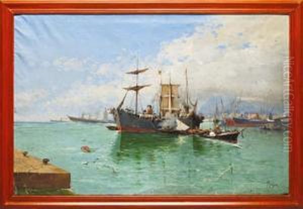 Barco Arribando Al Puerto Oil Painting by Manuel Mensa Salas