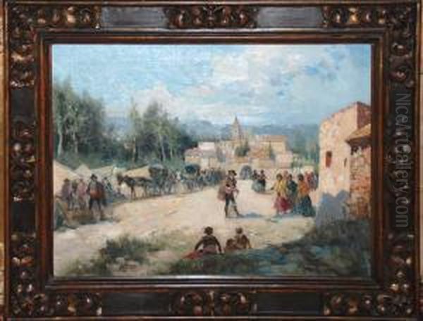 Spanish Town Scene Oil Painting by Manuel Mensa Salas