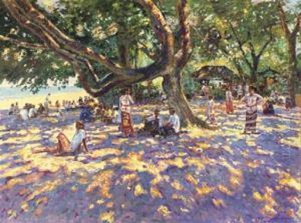 Na De Ceremonie - Sanur - After The Ceremony Oil Painting by Guillaume Pierre Mensaert