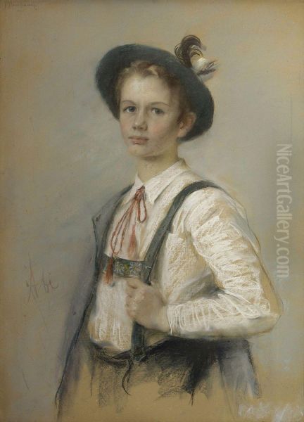 Bildnis Eines Knaben In Lederhosen Oil Painting by Frieda Menshausen-Labriola