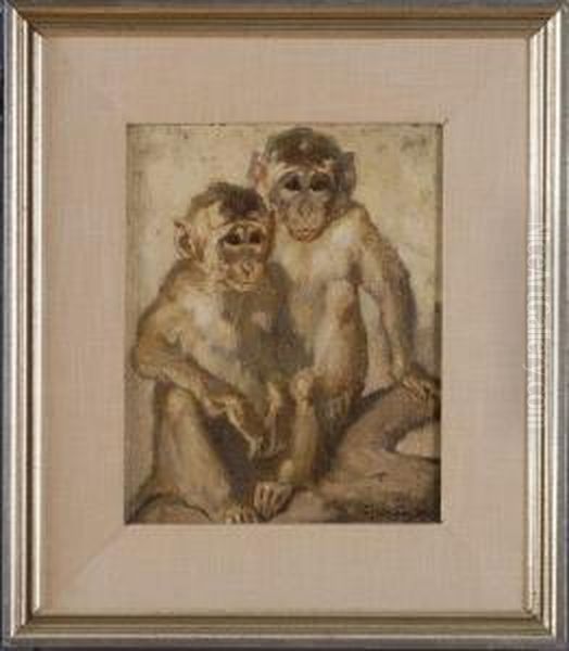 Two Monkeys Oil Painting by Cornelis Jan Mension