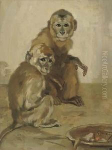 Cheeky Monkeys Oil Painting by Cornelis Jan Mension