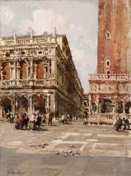 La Biblioteca E La Loggetta Inpiazzetta San Marco A Venezia Oil Painting by Giuseppe Mentessi