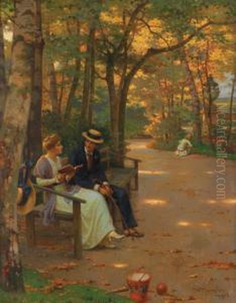 Discussion Au Parc Oil Painting by Wilhelm Menzler Casel