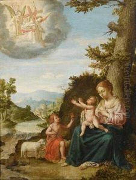 The Madonna And Child With The Infant Saintjohn The Baptist Oil Painting by Pietro Fiammingo Mera