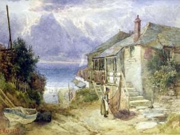 R.b.s.a. Newquay, Cornwallwatercolour, Signed 16.5cm X 24cm Oil Painting by Frederick Mercer