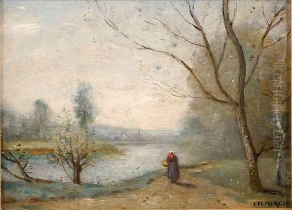 Promeneuse Au Bord De La Riviere by Charles Mercier