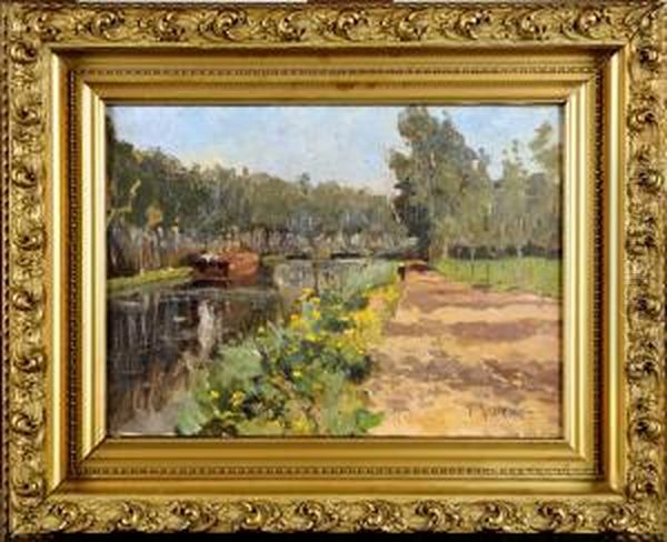 Le Canal Oil Painting by Jules Merckaert