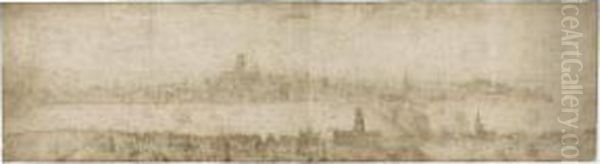 A Panoramic View Of London, Seen From The South Bank Of The Thames Oil Painting by Matthaus Ii Merian