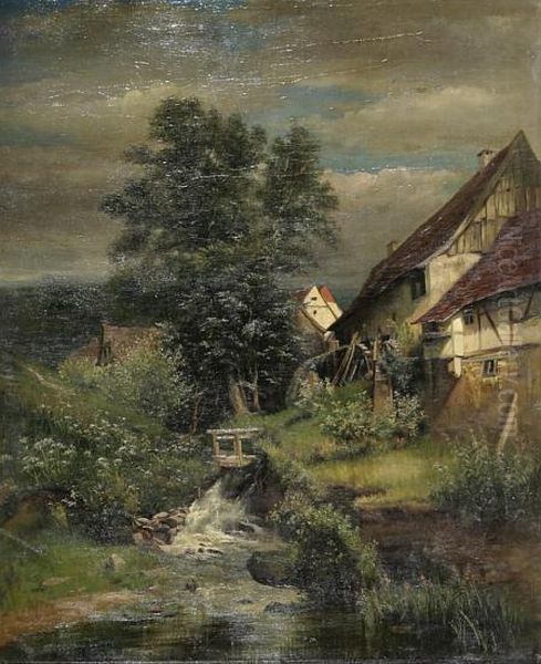 Landschaft Mit Wassermuhle In Oberfranken Oil Painting by Max Merker